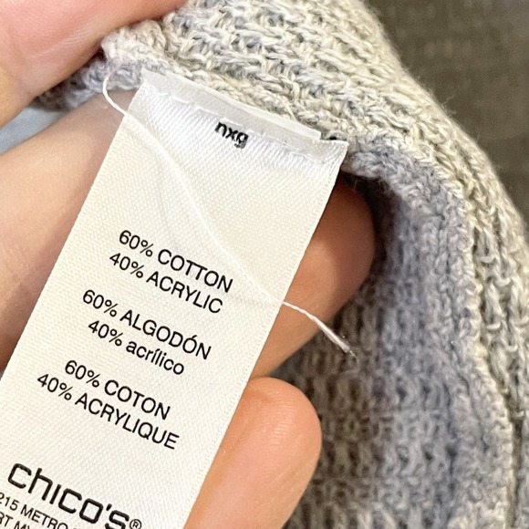 Chicos Womens Striped Open Front Knit Cardigan White Gray Cotton Blend Long 1 M - Picture 5 of 5